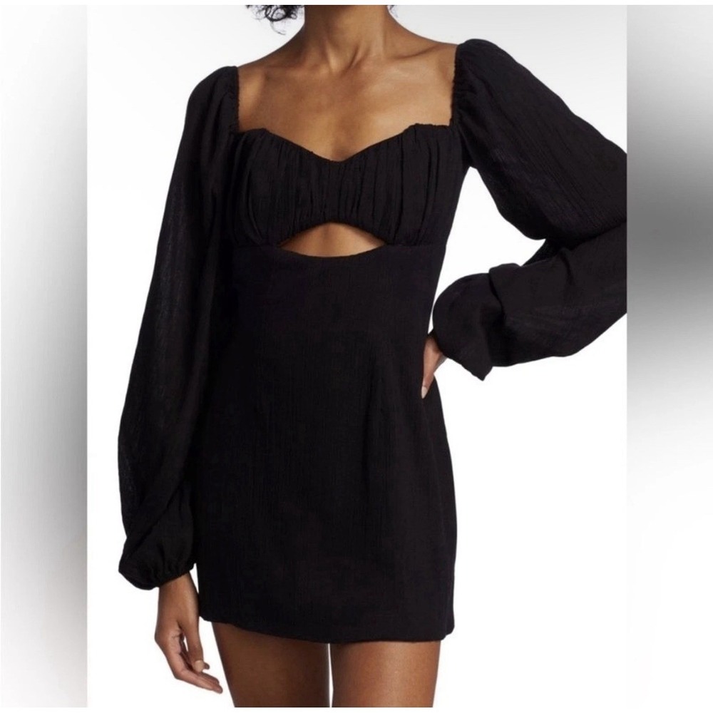 Rumer the label Camille Dress S Black Gauze Waist Cutout Balloon Sleeve Mini